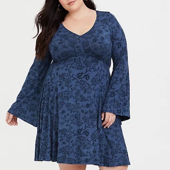 Torrid Sz 3 Dark Blue Floral Dress - Picture 3 of 3